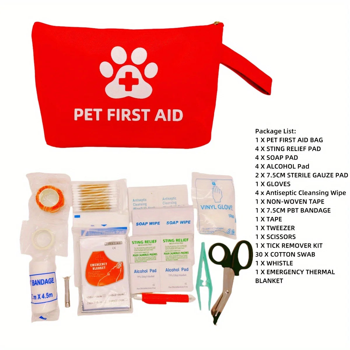 Kit de emergência para animais de estimação, kit de viagem para cães e gatos, à prova d'água, resistente, alta visibilidade, reflexivo, bolsa de primeiros socorros, acampamento, itens essenciais
