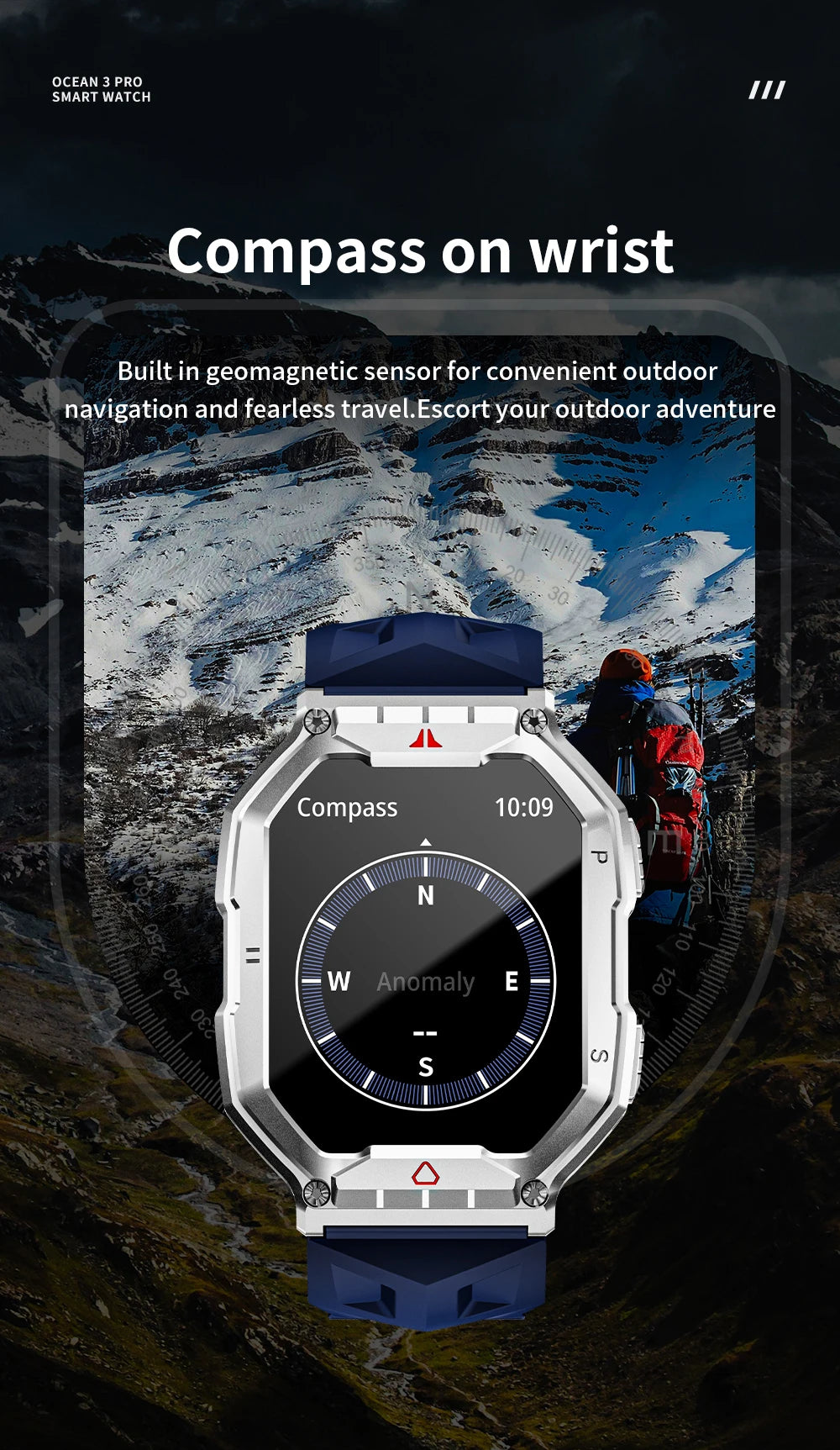 Lokmat oceano 3 pro esporte relógio inteligente robusto fitness à prova dwaterproof água smartwatches monitor de freqüência cardíaca relógio tela toque completo