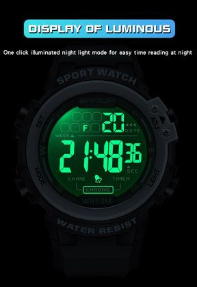 Sanda relógio masculino estilo militar g, despertador digital led, moda esportiva, display duplo, 50m, à prova d'água