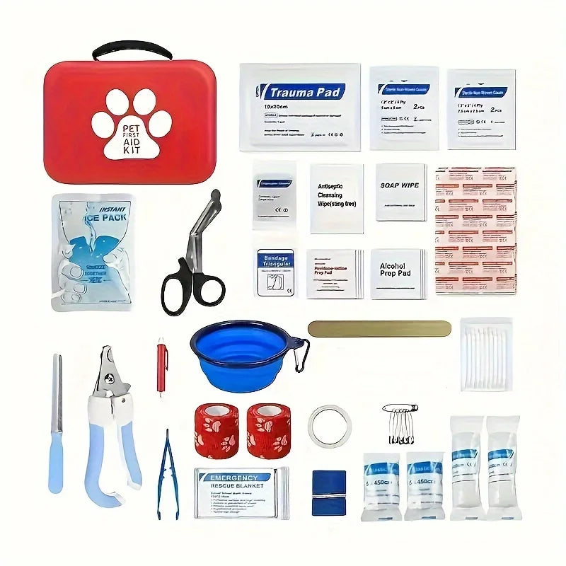 Kit compacto de primeiros socorros para animais de estimação para cães e gatos - suprimentos de emergência, camping e mochilas