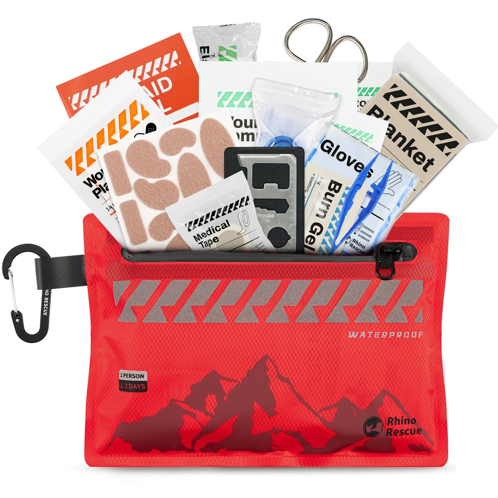 Kit de primeiros socorros pequeno Rhino Rescue – Kit médico ultraleve à prova d'água para caminhadas, mochilão, ciclismo, veículos de viagem