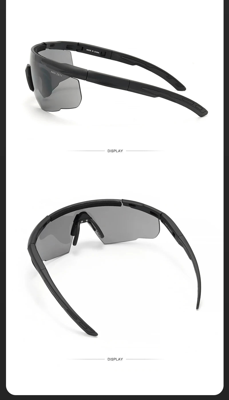 Conjunto de óculos tático com 3 lentes, à prova de vento, poeira, cs, tiro militar, à prova de balas, óculos de sol para motocicleta, montanhismo