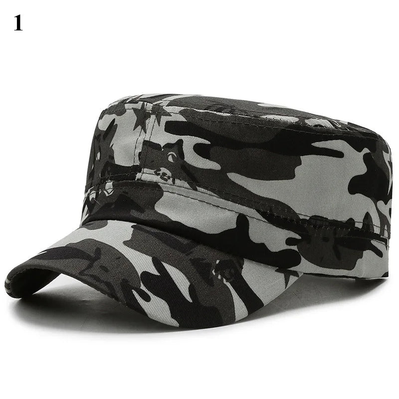 Chapéus camuflados vintage bonés de beisebol de topo plano para homens chapéus esportivos ao ar livre cadetes protetor solar chapéus