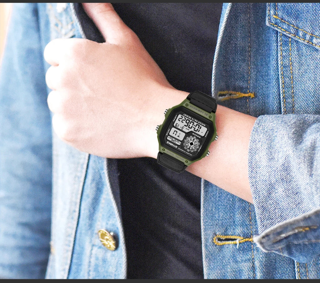 Synoke relógio digital militar ao ar livre para homens moda retro pulseira de lona de náilon esportes relógio à prova dwaterproof água multifuncional luminoso