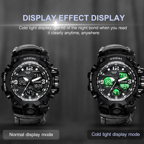 Addies novo esportes ao ar livre led digital relógio masculino bússola assobios à prova dwaterproof água multifuncional relógio de quartzo do exército relogio masculino