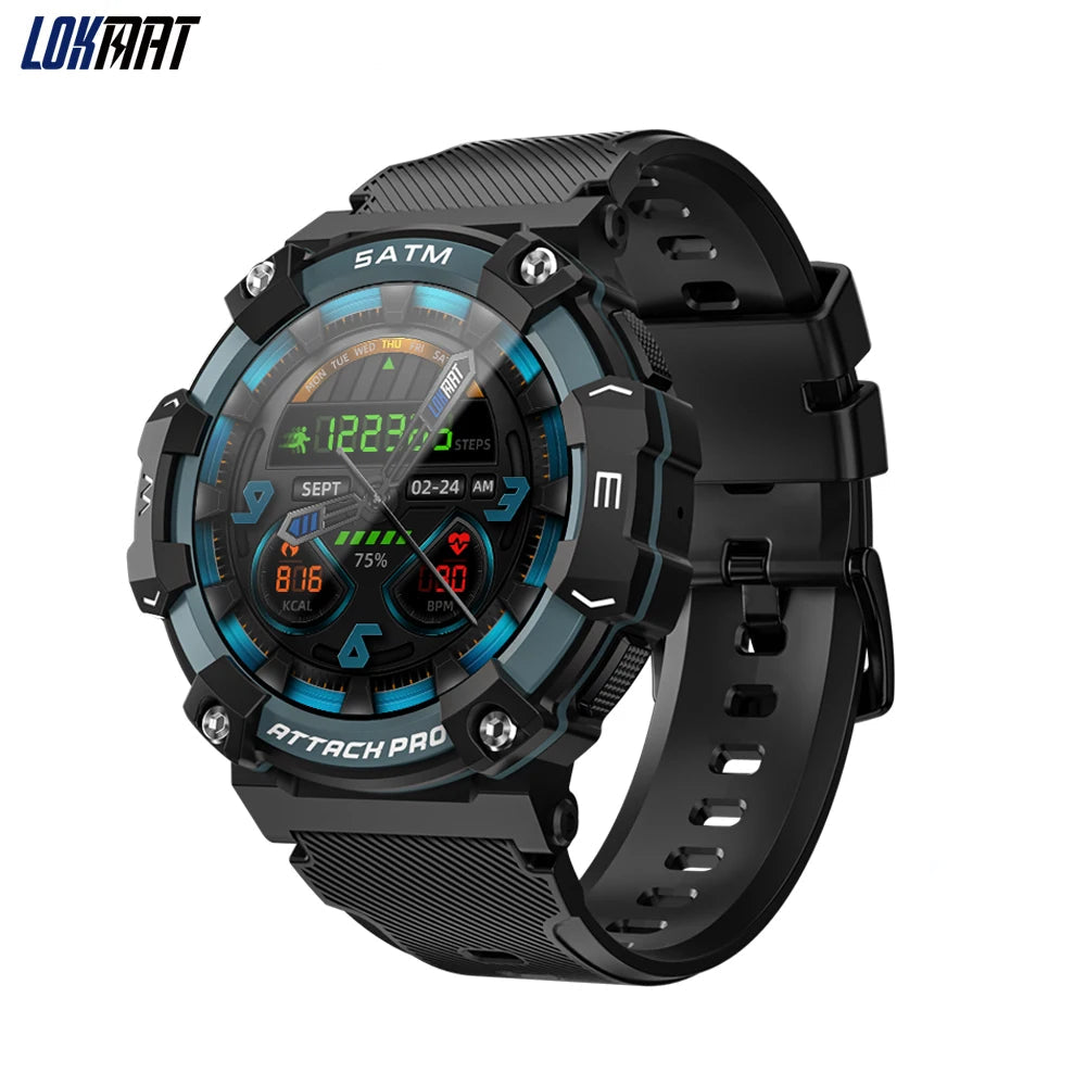 LOKMAT-ATTACK 2 PRO Sport Smart Watch, tela de toque redonda completa, chamadas Bluetooth, rastreador de fitness, smartwatches, monitor de freqüência cardíaca