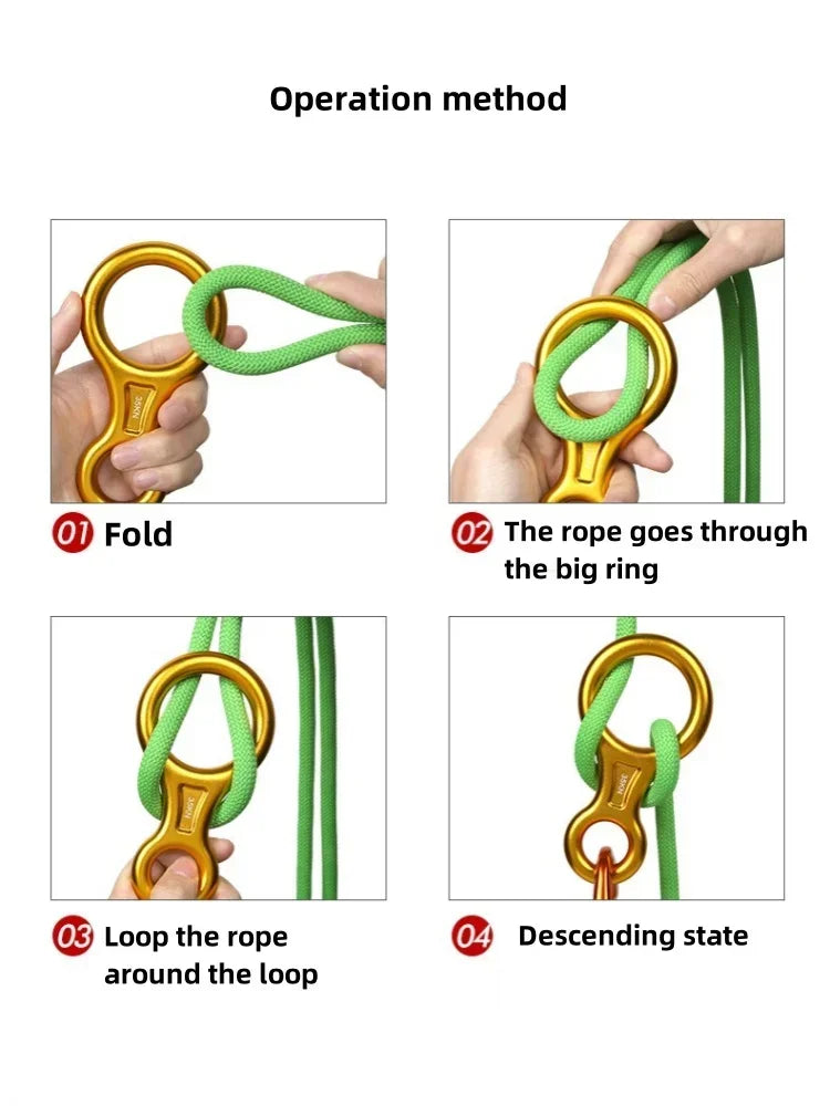 1 pçs escalada mosquetão 8 forma aparelhamento descendente figura de alumínio dispositivo de assagem rapel 35kn oito anel downhill equipamentos