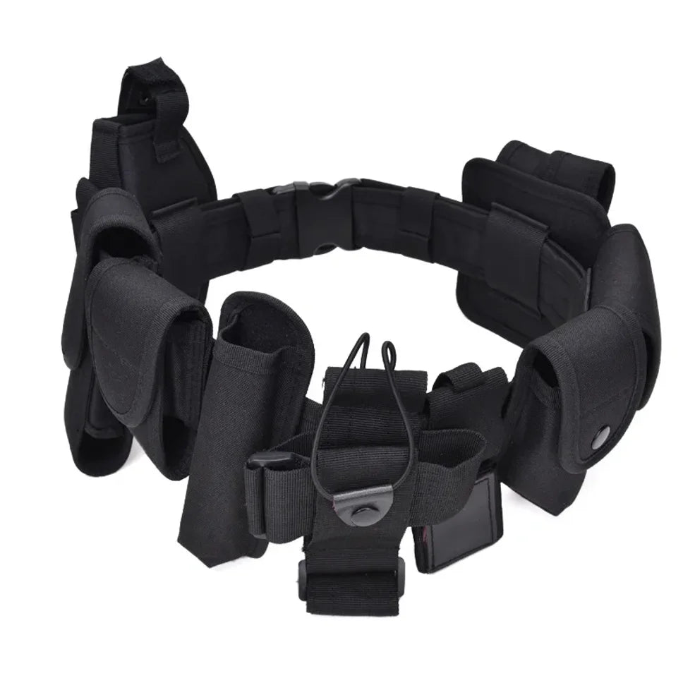Coldre tático para arma, conjunto de bolsa para lanterna, 10 em 1, kit de utilidades multifuncional, cinto de serviço de polícia, cintos de segurança