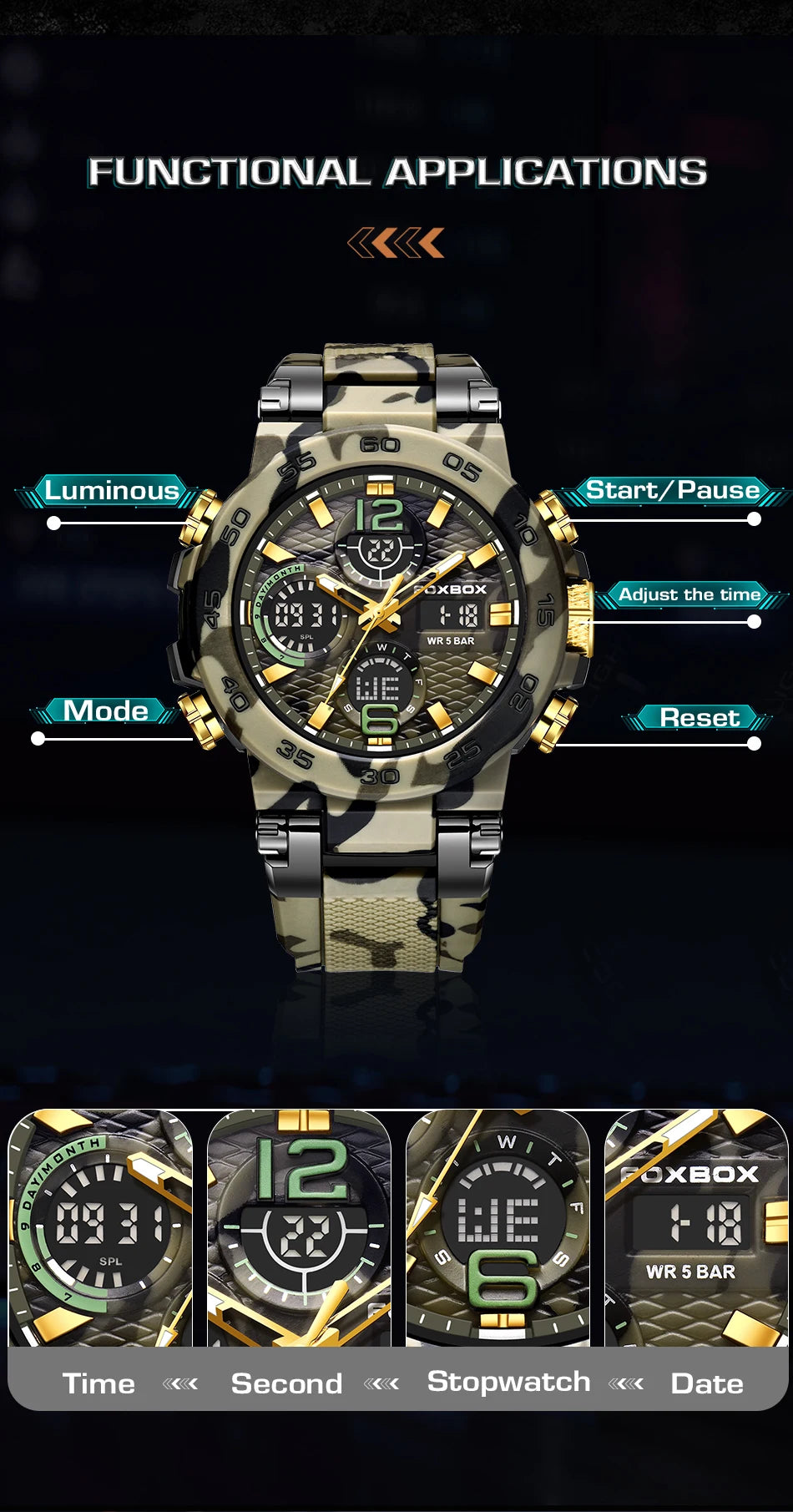 LIGE Digital Men Militar Watch 50m Relógio de pulso à prova d'água LED Relógio de quartzo Relógio esportivo Masculino Relógios grandes Homens Relogios Masculino