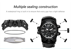 Addies novo esportes ao ar livre led digital relógio masculino bússola assobios à prova dwaterproof água multifuncional relógio de quartzo do exército relogio masculino
