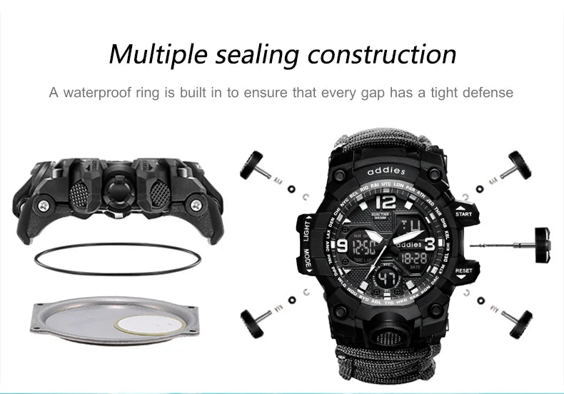 Addies novo esportes ao ar livre led digital relógio masculino bússola assobios à prova dwaterproof água multifuncional relógio de quartzo do exército relogio masculino