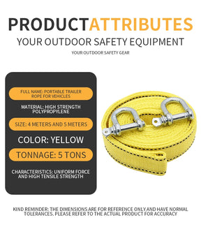 Corda de reboque de carro off road puxando corda 5 toneladas 4m 5m reboque com resgate puxando corda de fio de aço engrossado especial