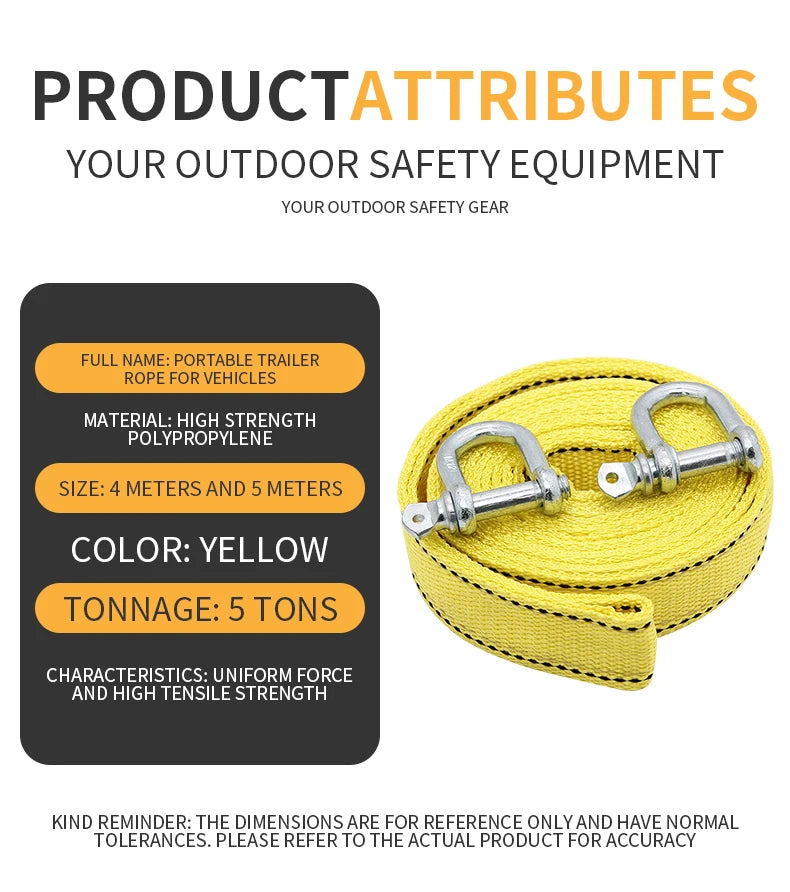 Corda de reboque de carro off road puxando corda 5 toneladas 4m 5m reboque com resgate puxando corda de fio de aço engrossado especial