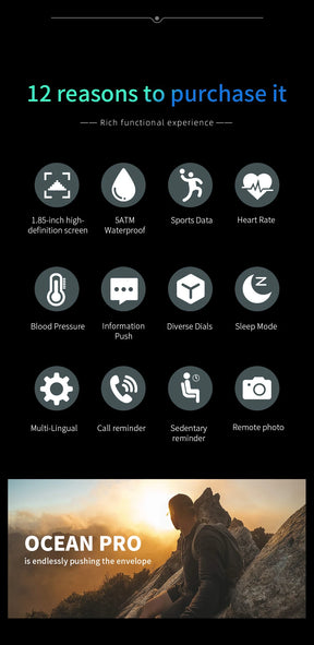 LOKMAT-OCEAN PRO Saúde e Monitoramento Esportivo Relógio Inteligente para Homens, Notificação Inteligente, Compatível com iOS e Android