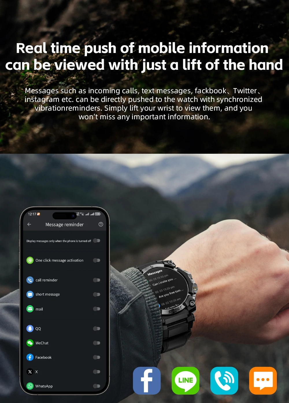 Lokmat novo ataque 3 pro robusto relógio inteligente bluetooth chamadas rastreador de fitness lanterna mensagem push monitor freqüência cardíaca para o telefone