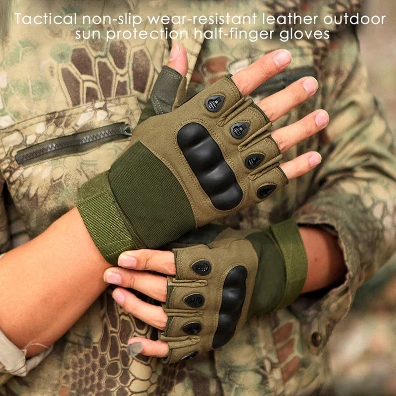 Meio dedo luvas masculinas ao ar livre militar tático luvas esportes tiro caça airsoft motocicleta ciclismo luvas