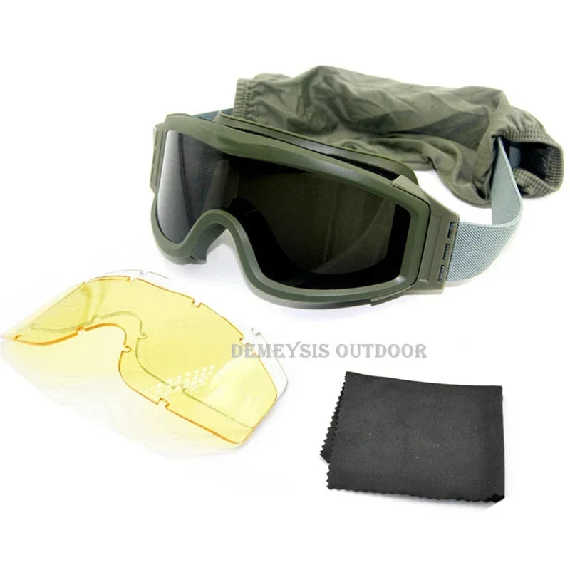 Óculos táticos com 3 lentes, óculos de combate, airsoft, paintball, proteção ocular para cs wargame, motocicleta, caminhadas