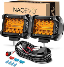 Naoevo 4 Polegada 2 pçs led pod luzes ponto inundação combo led nevoeiro condução 4x4 fora da estrada luzes de trabalho para caminhão barco atv utv jeep