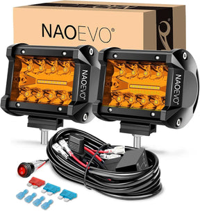 Naoevo 4 Polegada 2 pçs led pod luzes ponto inundação combo led nevoeiro condução 4x4 fora da estrada luzes de trabalho para caminhão barco atv utv jeep