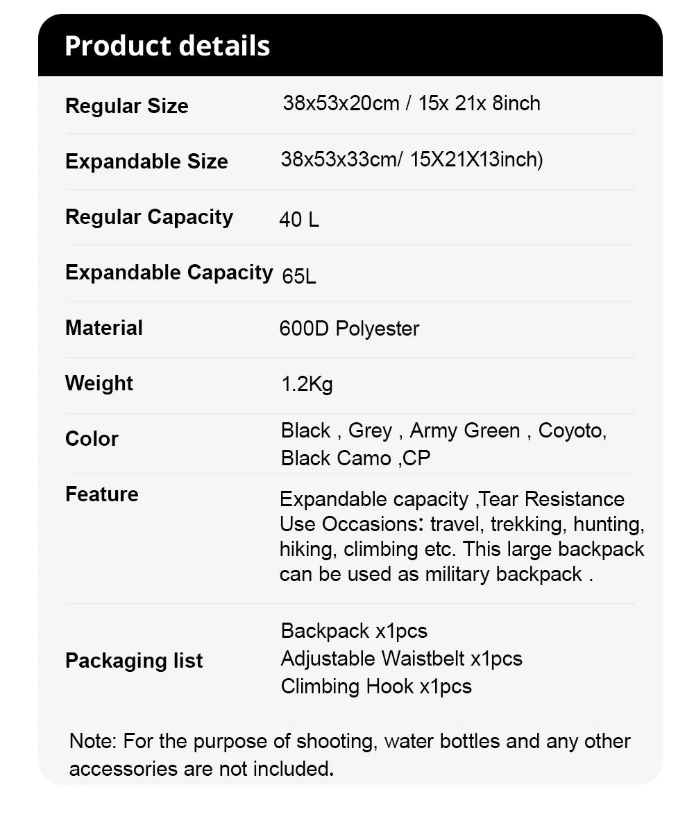 Mochila tática para homens 60l molle assalto mochila resistente à prova dwaterproof água grande capacidade bug out saco para caminhadas acampamento caça