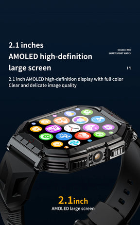 Lokmat oceano 3 pro esporte relógio inteligente robusto fitness à prova dwaterproof água smartwatches monitor de freqüência cardíaca relógio tela toque completo