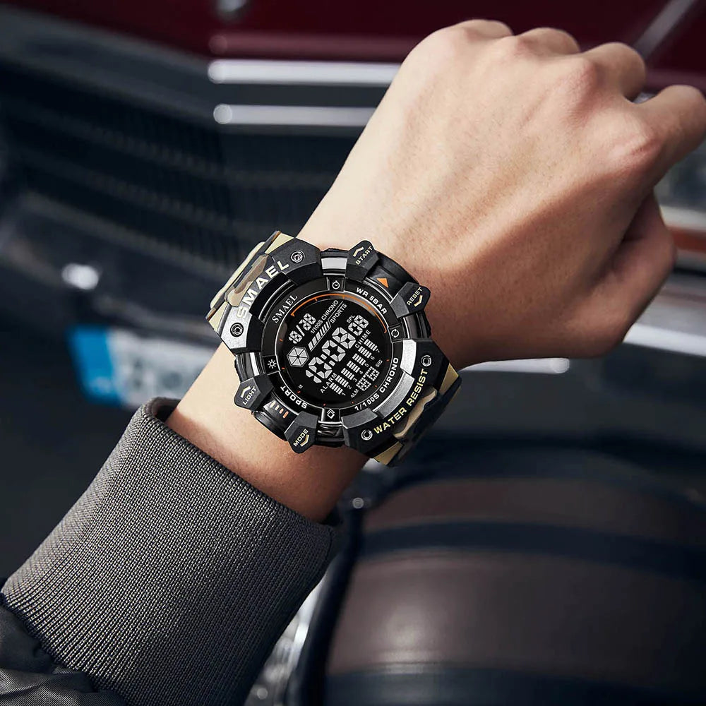 Smael relógio digital militar led esportes relógios de pulso 50m à prova dwaterproof água led cronômetro 8050 relógios do exército digital grande dail relógio alarme