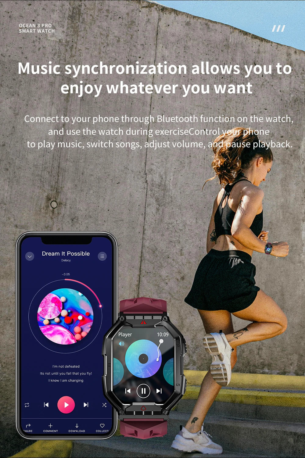 Lokmat oceano 3 pro esporte relógio inteligente robusto fitness à prova dwaterproof água smartwatches monitor de freqüência cardíaca relógio tela toque completo