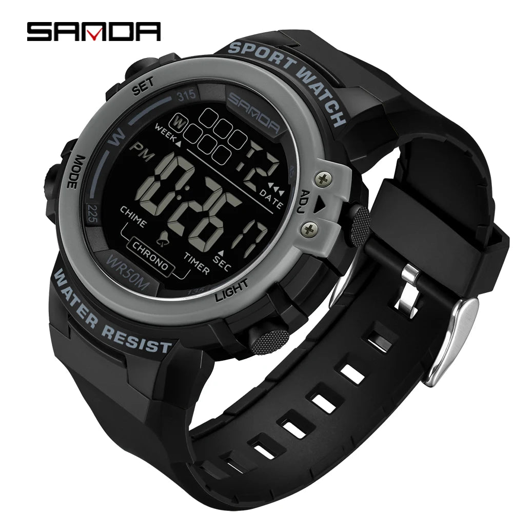 Sanda relógio masculino estilo militar g, despertador digital led, moda esportiva, display duplo, 50m, à prova d'água