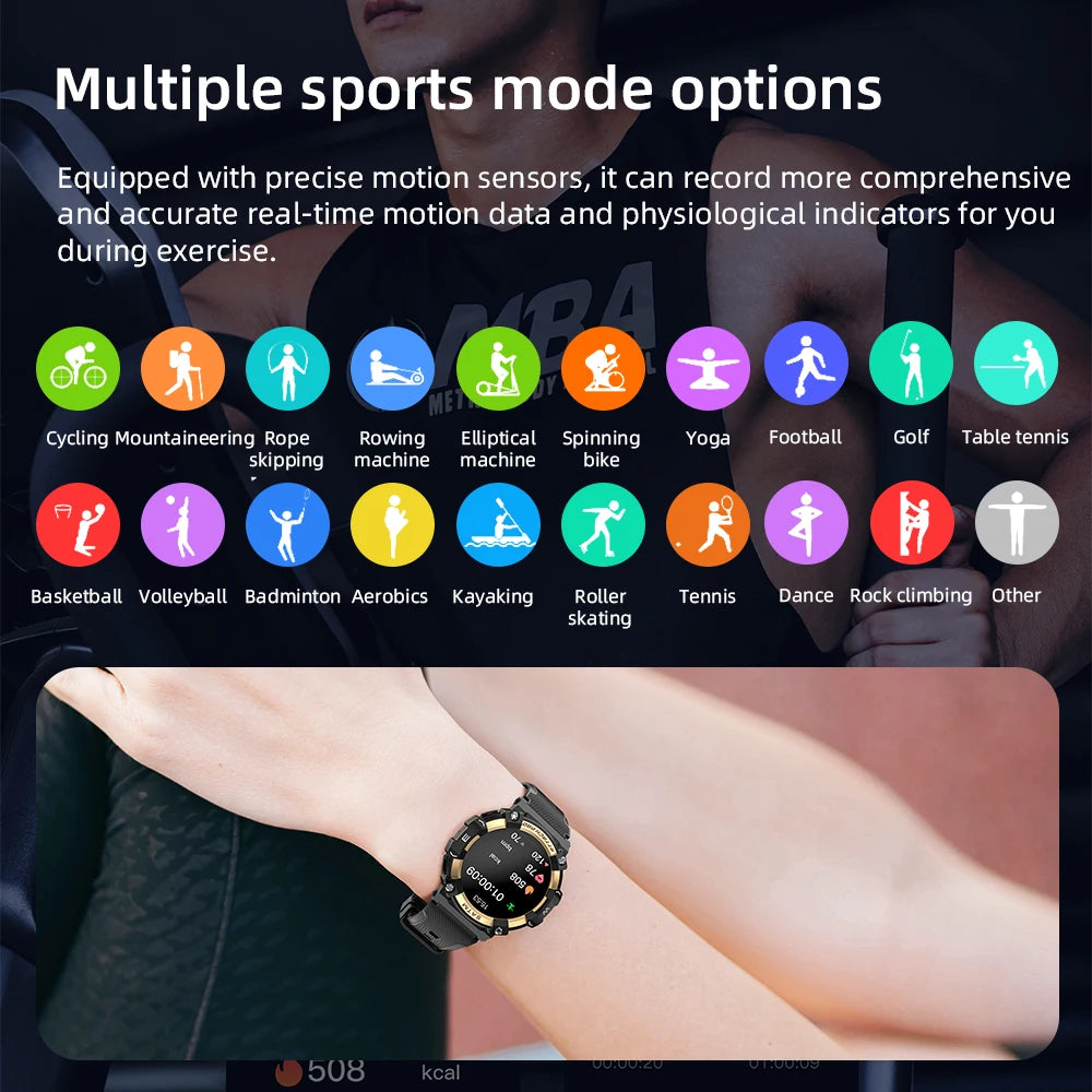 LOKMAT-ATTACK 2 PRO Sport Smart Watch, tela de toque redonda completa, chamadas Bluetooth, rastreador de fitness, smartwatches, monitor de freqüência cardíaca