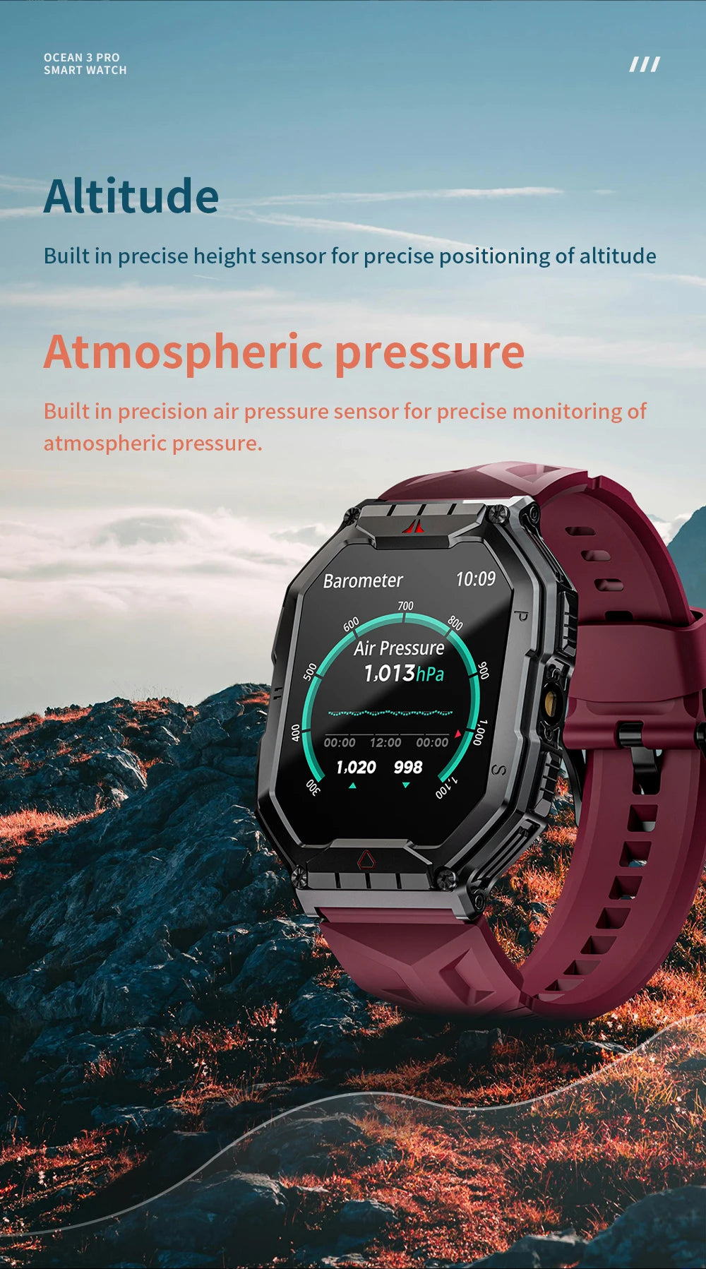 Lokmat oceano 3 pro esporte relógio inteligente robusto fitness à prova dwaterproof água smartwatches monitor de freqüência cardíaca relógio tela toque completo