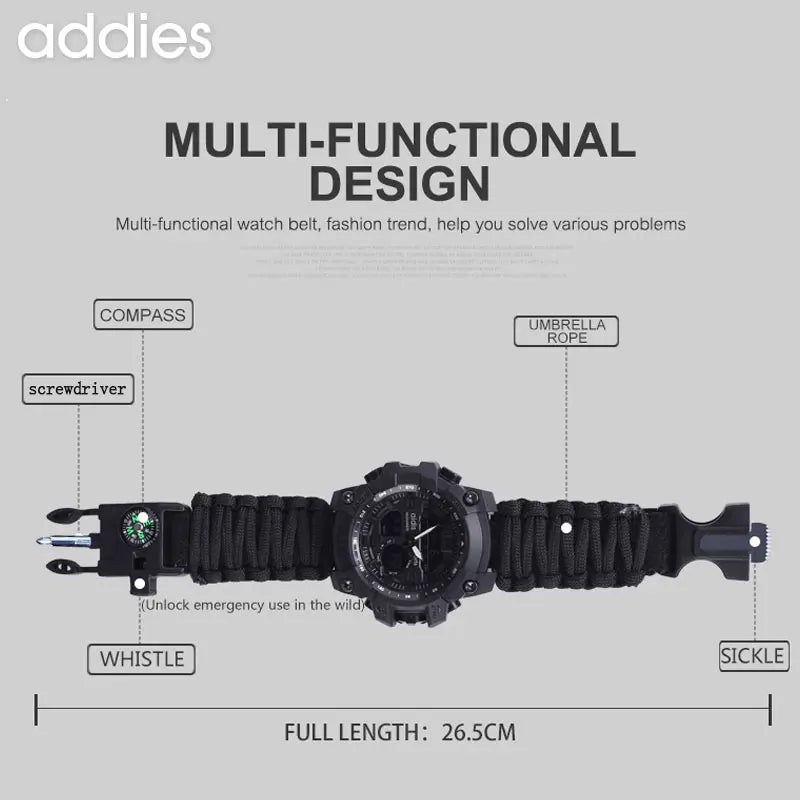 Addies novo esportes ao ar livre led digital relógio masculino bússola assobios à prova dwaterproof água multifuncional relógio de quartzo do exército relogio masculino