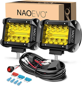 Naoevo 4 Polegada 2 pçs led pod luzes ponto inundação combo led nevoeiro condução 4x4 fora da estrada luzes de trabalho para caminhão barco atv utv jeep