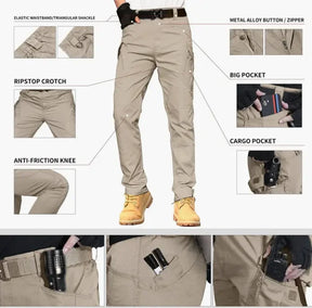 Calça cargo masculina à prova d'água, elástica, com vários bolsos, para corrida ao ar livre, plus size, calça tática para caminhada