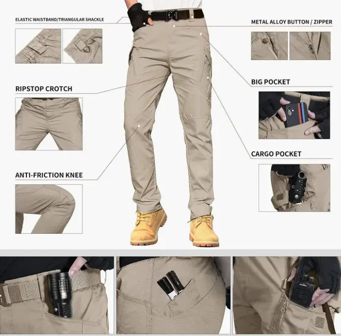 Calça cargo masculina à prova d'água, elástica, com vários bolsos, para corrida ao ar livre, plus size, calça tática para caminhada