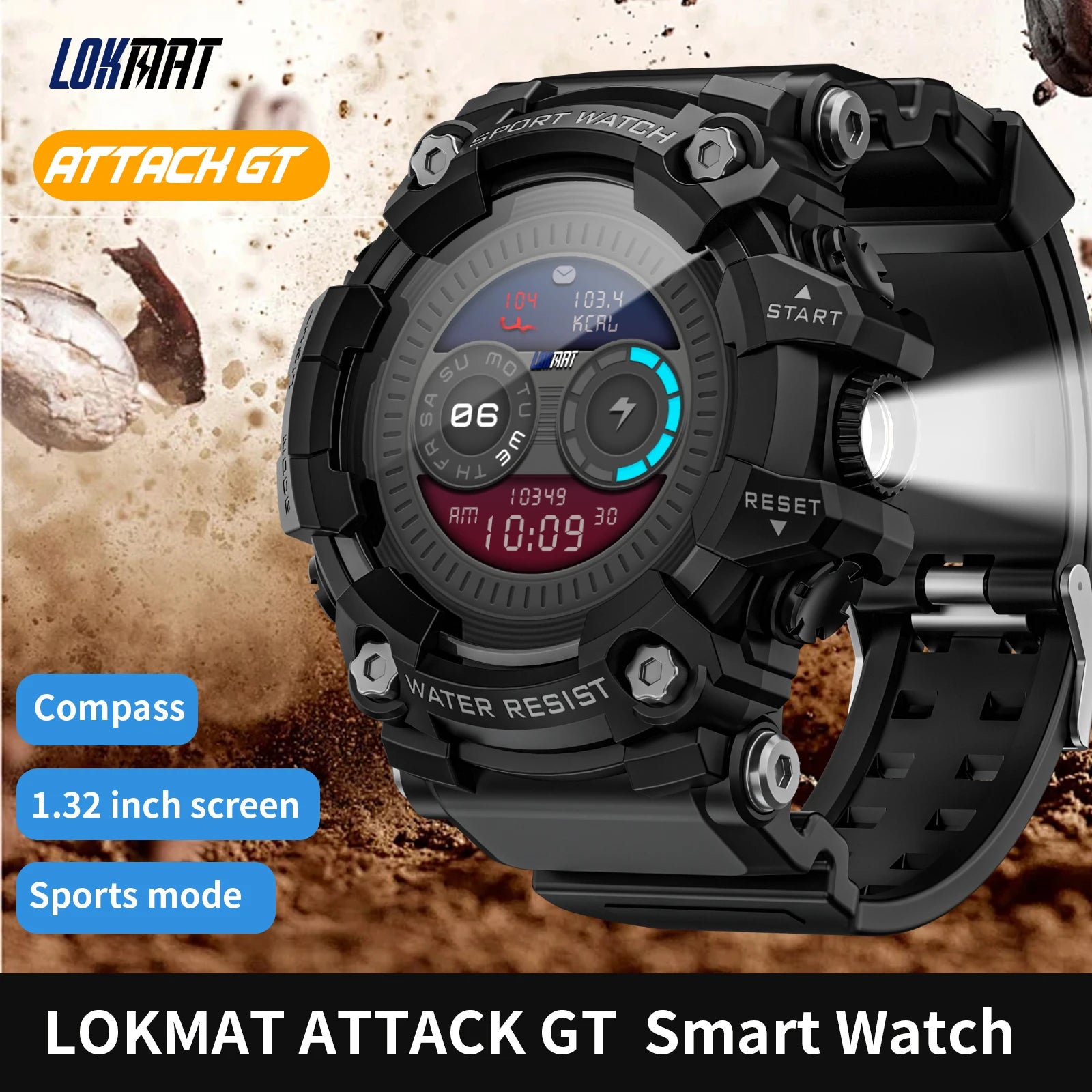 Lokmat ATTACK-GT atualização esporte relógio inteligente à prova dwaterproof água bluetooth chamadas robustos smartwatches lanterna rastreador de fitness para o telefone