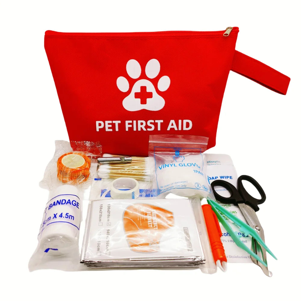 Kit de emergência para animais de estimação, kit de viagem para cães e gatos, à prova d'água, resistente, alta visibilidade, reflexivo, bolsa de primeiros socorros, acampamento, itens essenciais