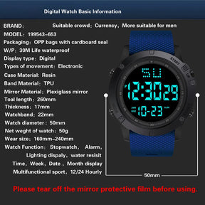 Relógio esportivo multifunções masculino, digital, à prova d'água, luminoso, led, mostrador grande, eletrônico, para estudante