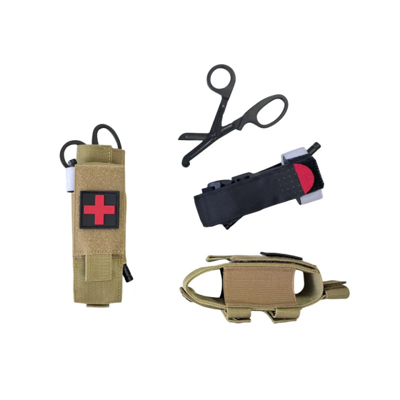 Bolsa tática de primeiros socorros para gatos, bolsa de torniquete de nylon para pistola única, coldre de faca de caça ao ar livre, pacotes de tesoura médica