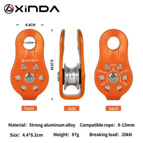 Polia de escalada xinda, placa lateral fixa, polia de polia única, ferramenta de sobrevivência ao ar livre, alta altitude, equipamento de transporte transversal