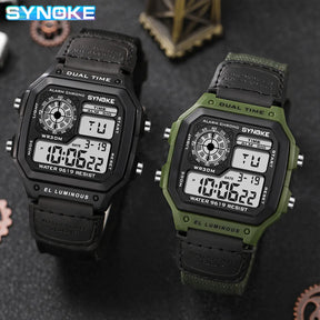 Synoke relógio digital militar ao ar livre para homens moda retro pulseira de lona de náilon esportes relógio à prova dwaterproof água multifuncional luminoso