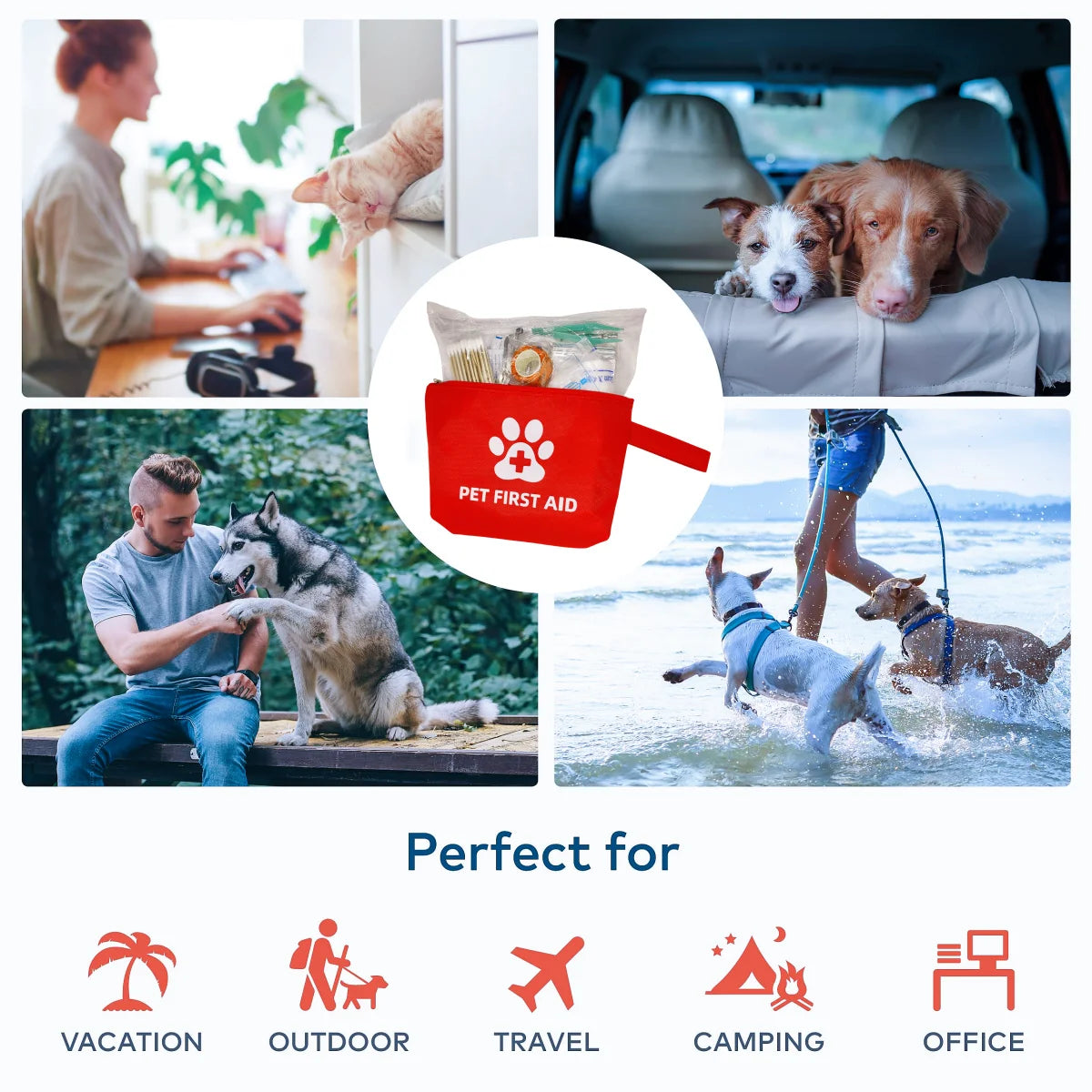 Kit de emergência para animais de estimação, kit de viagem para cães e gatos, à prova d'água, resistente, alta visibilidade, reflexivo, bolsa de primeiros socorros, acampamento, itens essenciais