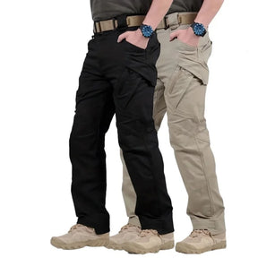 Calça cargo masculina à prova d'água, elástica, com vários bolsos, para corrida ao ar livre, plus size, calça tática para caminhada