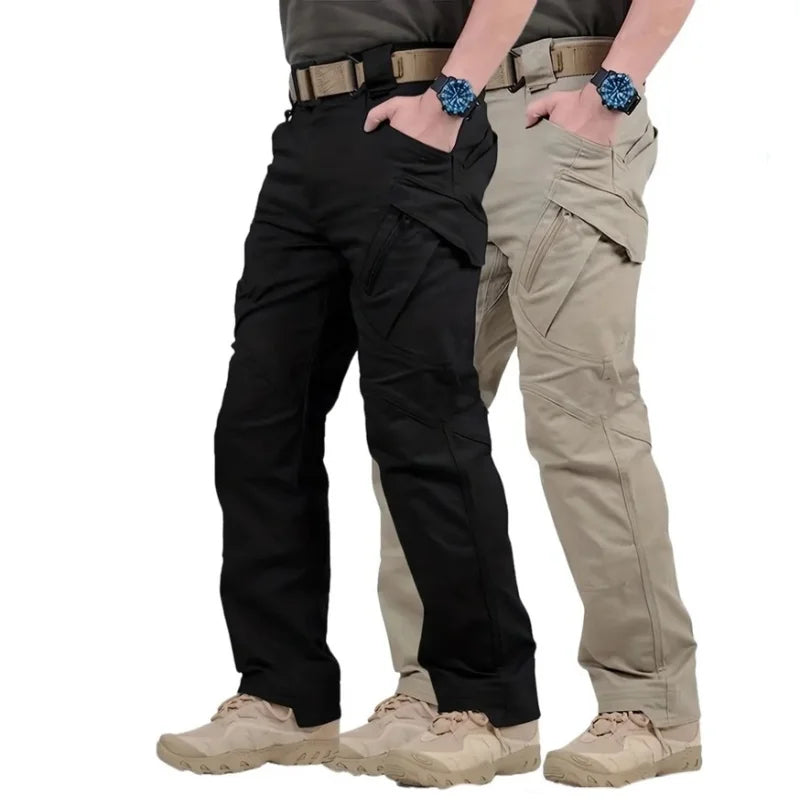 Calça cargo masculina à prova d'água, elástica, com vários bolsos, para corrida ao ar livre, plus size, calça tática para caminhada