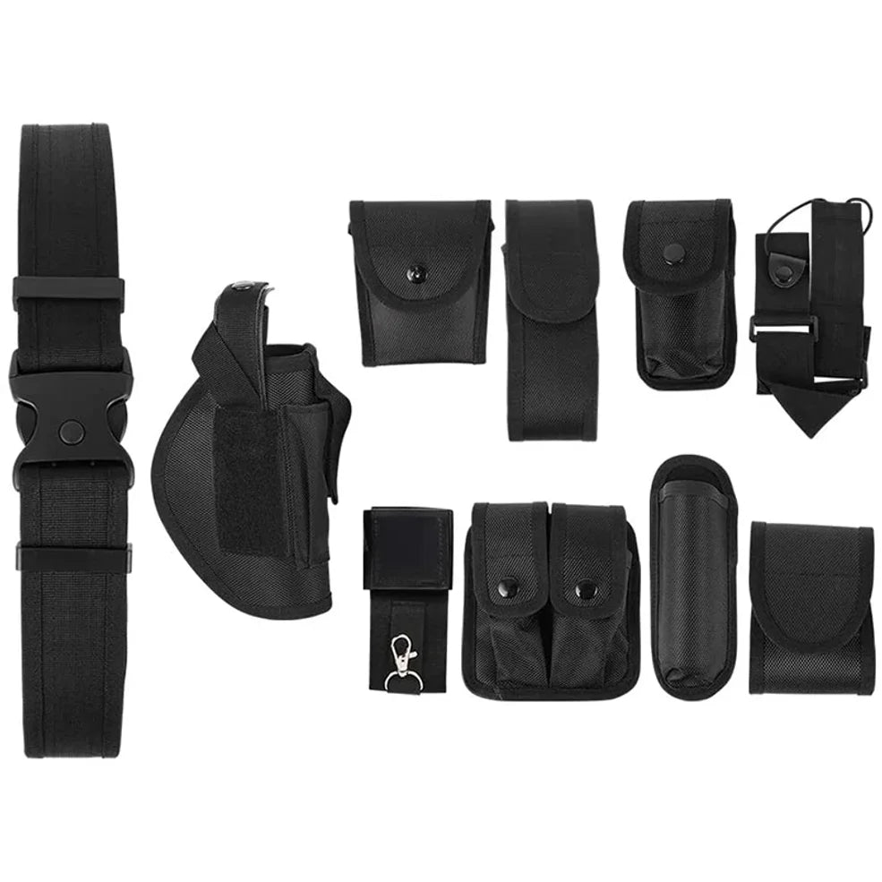 Coldre tático para arma, conjunto de bolsa para lanterna, 10 em 1, kit de utilidades multifuncional, cinto de serviço de polícia, cintos de segurança