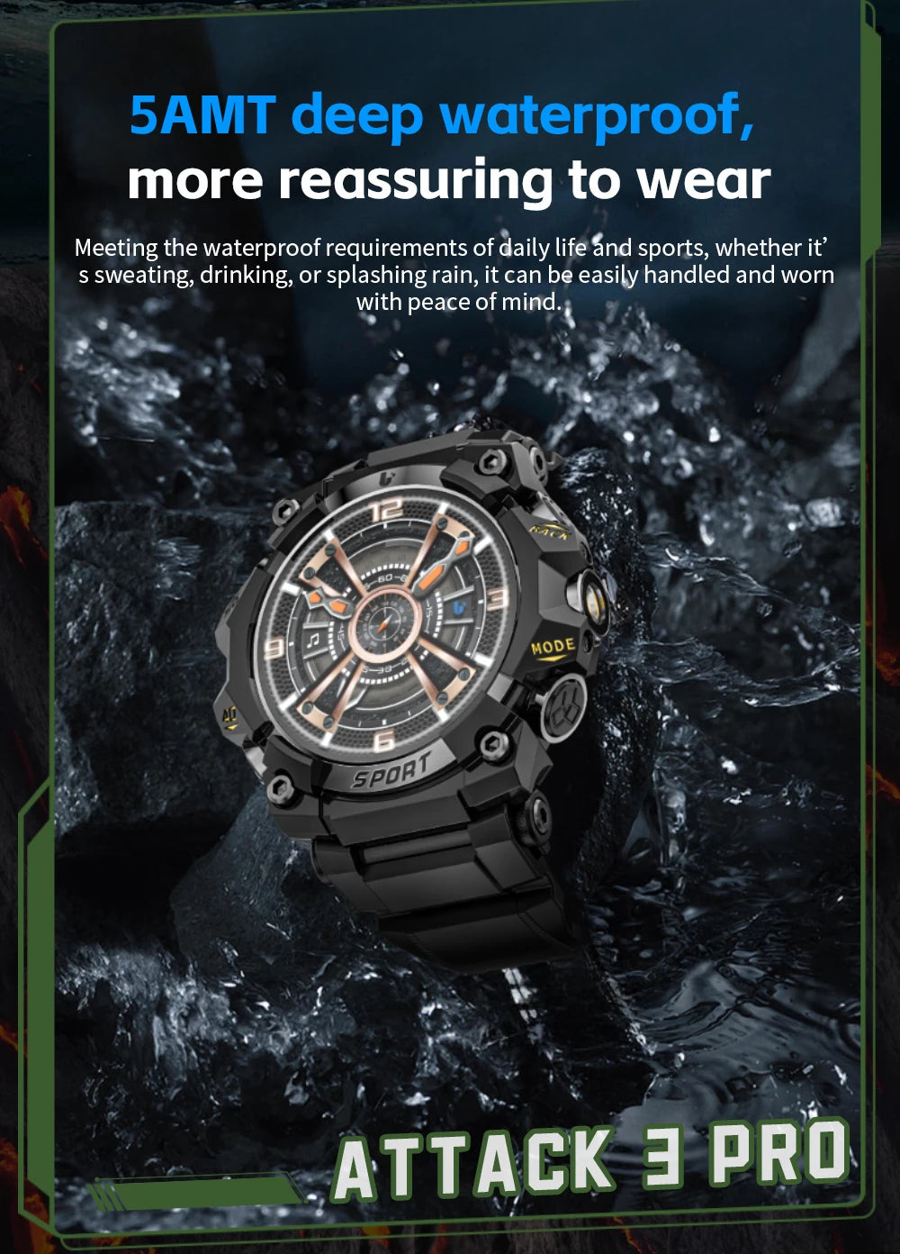 Lokmat novo ataque 3 pro robusto relógio inteligente bluetooth chamadas rastreador de fitness lanterna mensagem push monitor freqüência cardíaca para o telefone