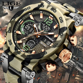 LIGE Digital Men Militar Watch 50m Relógio de pulso à prova d'água LED Relógio de quartzo Relógio esportivo Masculino Relógios grandes Homens Relogios Masculino