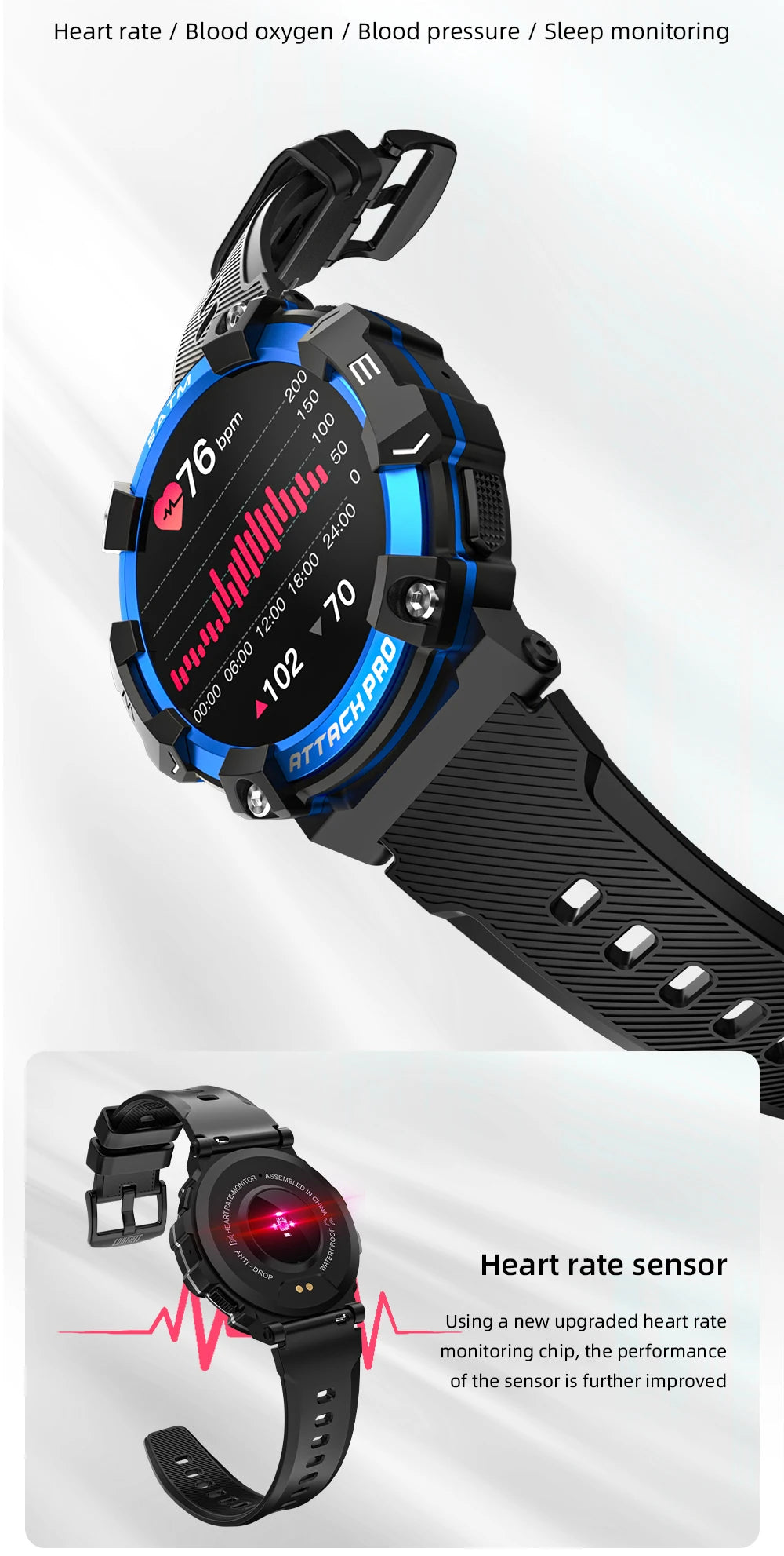 LOKMAT-ATTACK 2 PRO Sport Smart Watch, tela de toque redonda completa, chamadas Bluetooth, rastreador de fitness, smartwatches, monitor de freqüência cardíaca
