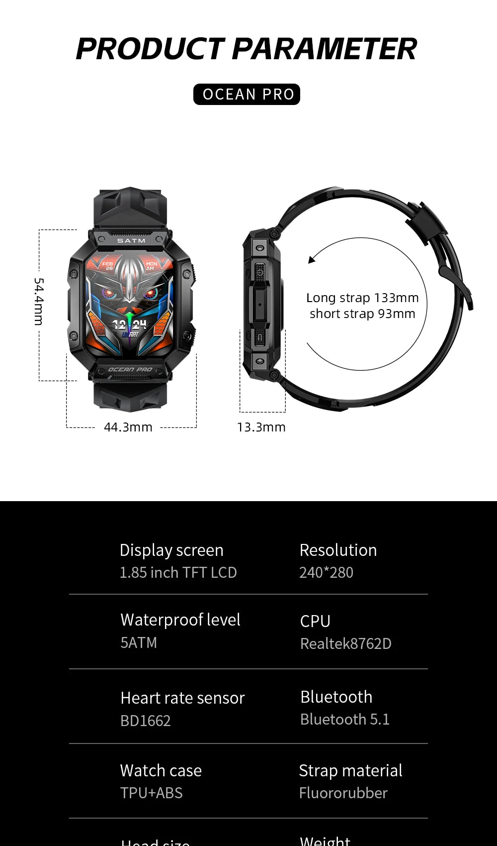 LOKMAT-OCEAN PRO Saúde e Monitoramento Esportivo Relógio Inteligente para Homens, Notificação Inteligente, Compatível com iOS e Android