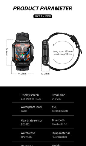 LOKMAT-OCEAN PRO Saúde e Monitoramento Esportivo Relógio Inteligente para Homens, Notificação Inteligente, Compatível com iOS e Android