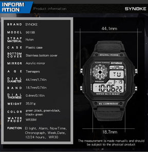 Synoke relógio digital militar ao ar livre para homens moda retro pulseira de lona de náilon esportes relógio à prova dwaterproof água multifuncional luminoso